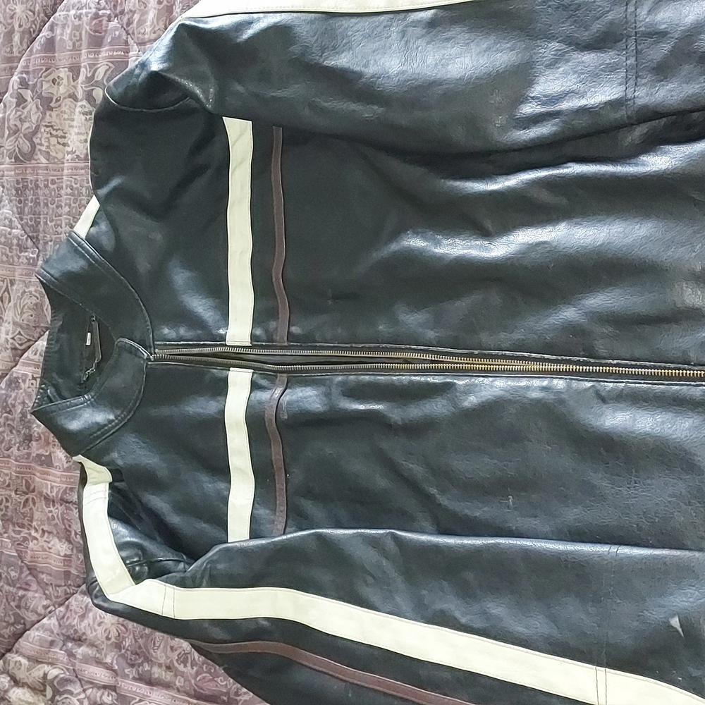Men's Black and White Leather Jacket